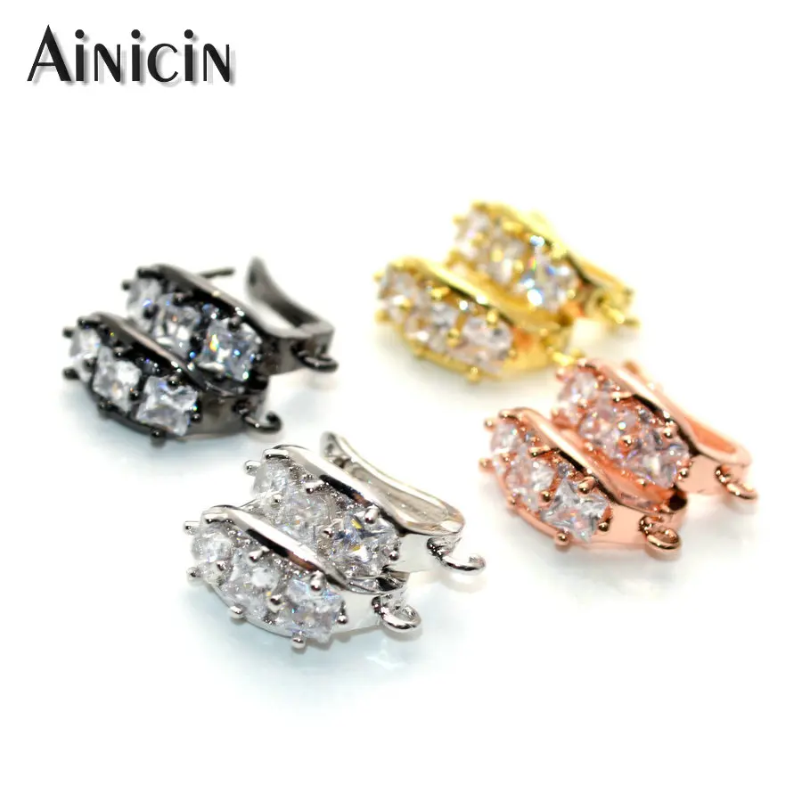 

10pcs (5pairs) Big CZ Stone Setting Exaggerated Shine Earrings Hook Gold Silver Gun Metal Color DIY Jewelry Making Findings