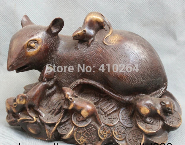 

Lucky China Chinese Zodiac Fengshui Bronze Wealth Year Rich Family Mouse Statue