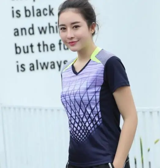 New women and men Badminton shirts sportwear game,Men Tennis t-Shirts polyester Breathable table tennis Sport jersey shirts - Цвет: women navy shirts