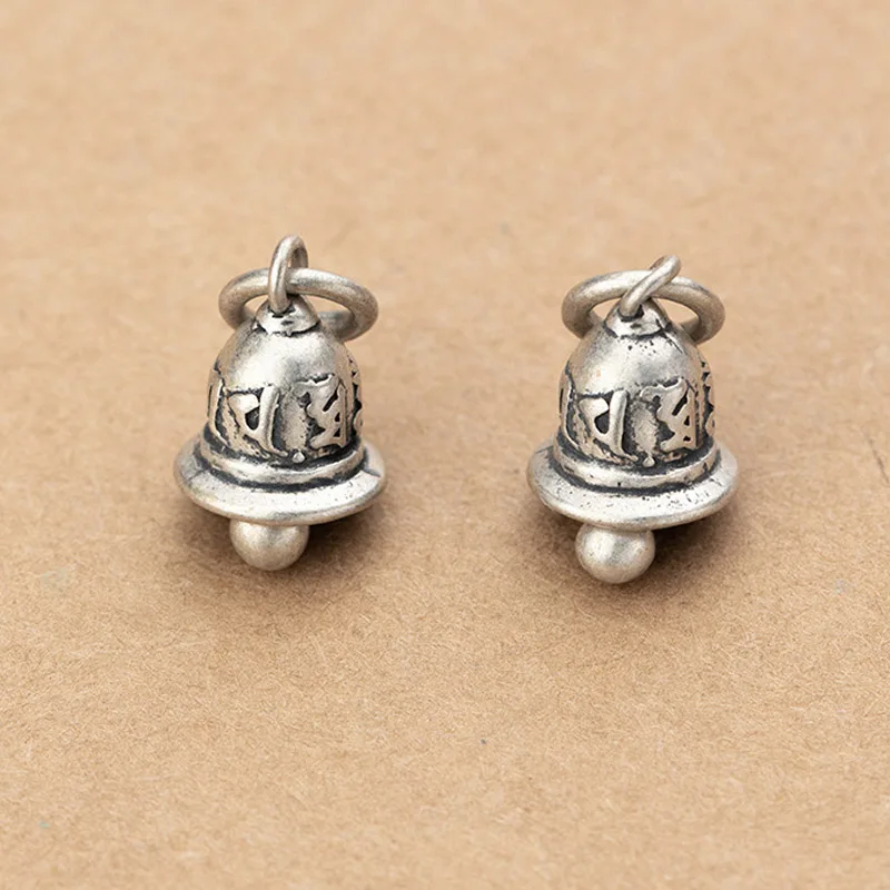 

Matte Color Buddhism Mantra Jingle Bell Charms 22mm 925 Sterling Silver Small Craft Bell Pendants DIY Jewelry Making Findings