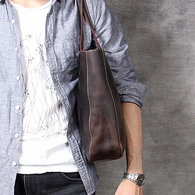 AETOO Simple retro head-to-head leather large-capacity handbag, men's leather handmade handbag, one-shoulder bag woman