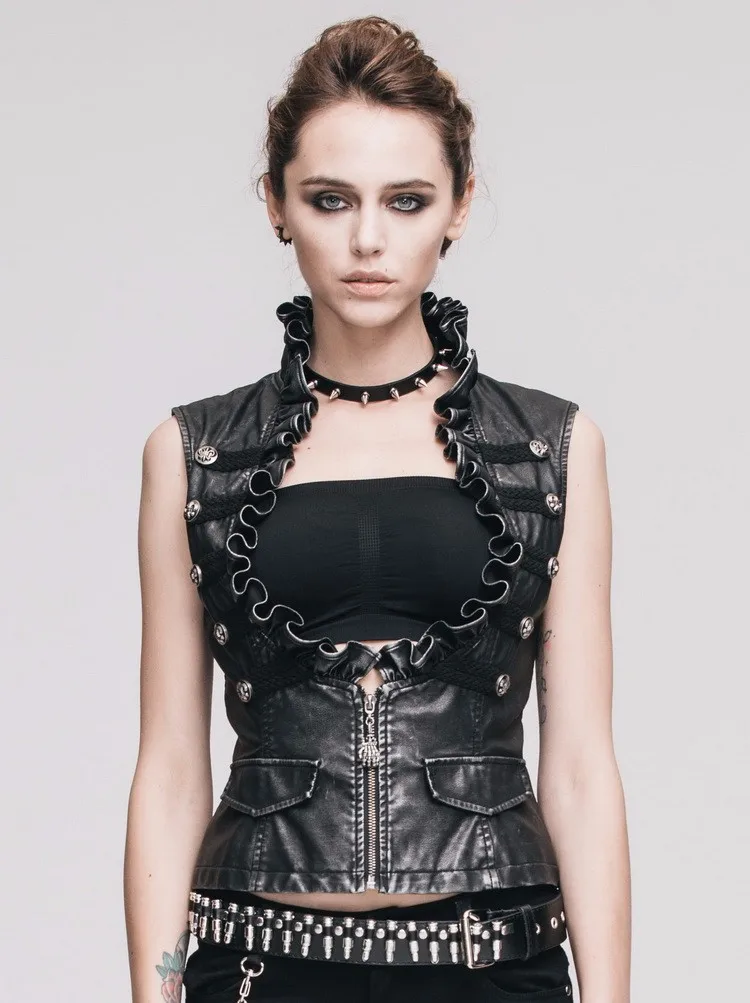 Devil Fashion Rock Women Leather goth punk Vest Waistcoat