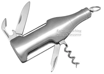 

50pcs x bottle shape key chains Multi-function Beer Bottle Opener Multi-Function Wine Cap Opener Corkscrew Stainless Steel Metal
