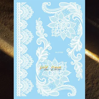 

Indian Arabic Big Flower white Henna Tattoo Mehndi Women Makeup Lace Tattoos choker 20x15CM Water transfer Body Art Arm Taty