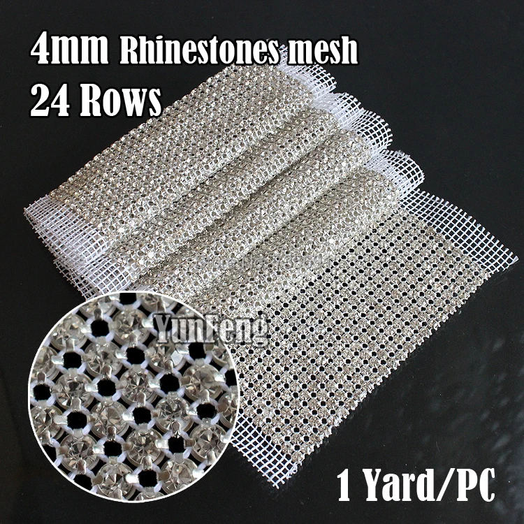 

sale Rhinestone mesh trim 24 rows SS16 Crystal Strass 1yard/sheet Silver claw meshs base for garment Bags free shipping