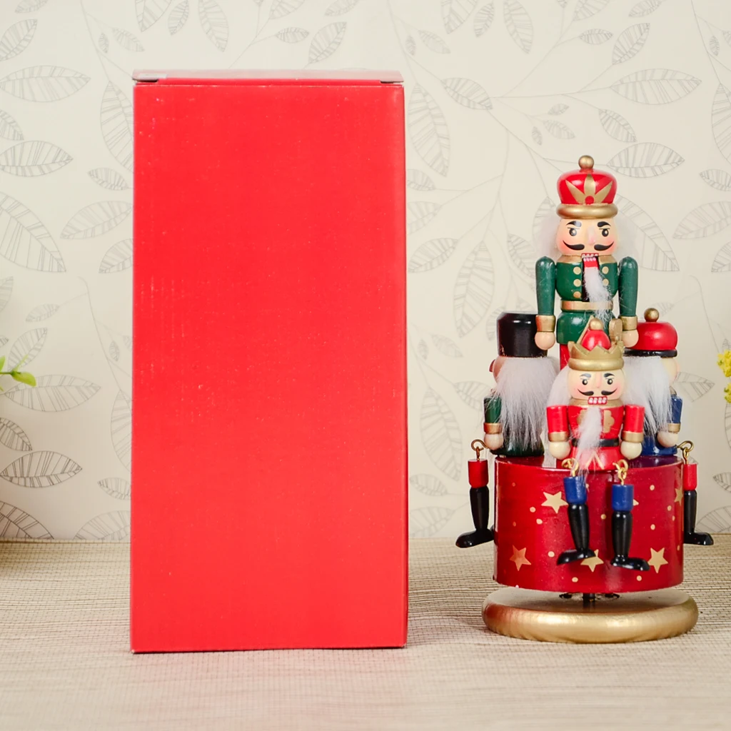 20cm Classic Hand Painted Wooden Nutcracker Toy 4 Soldier Musical Box Home Christmas Decor Display Ornaments Kids Gift