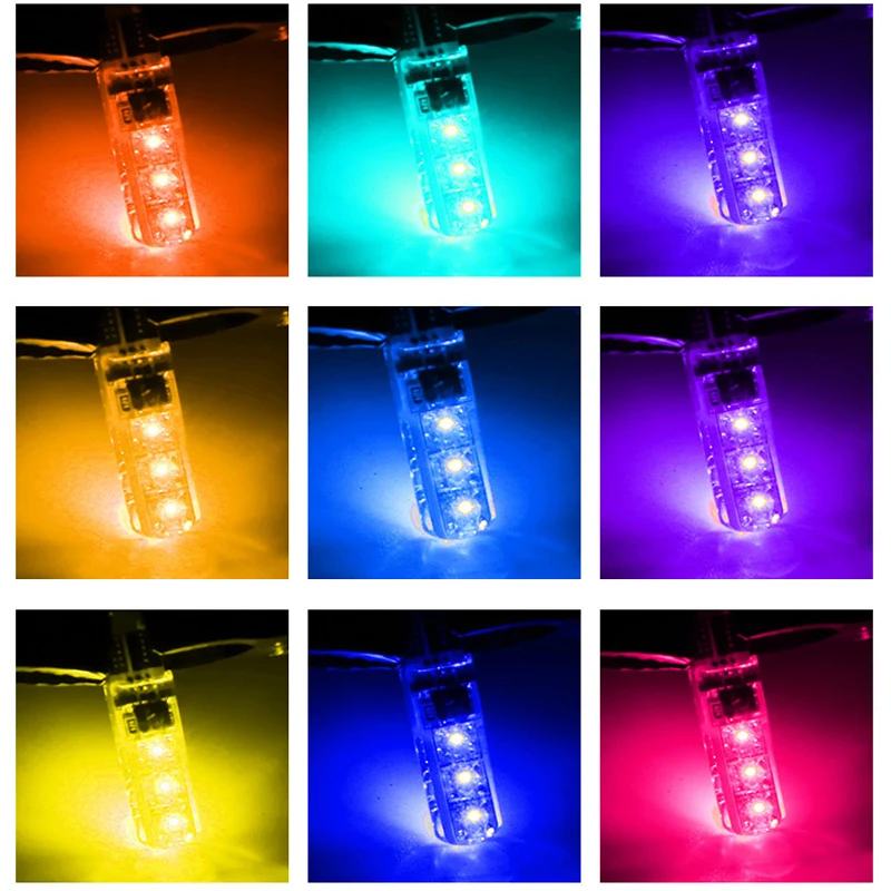 Светодиодная лампа JALAMP T10 W5W 194 RGB 5050 6 SMD 12 в пост. Тока для салона автомобиля пульт