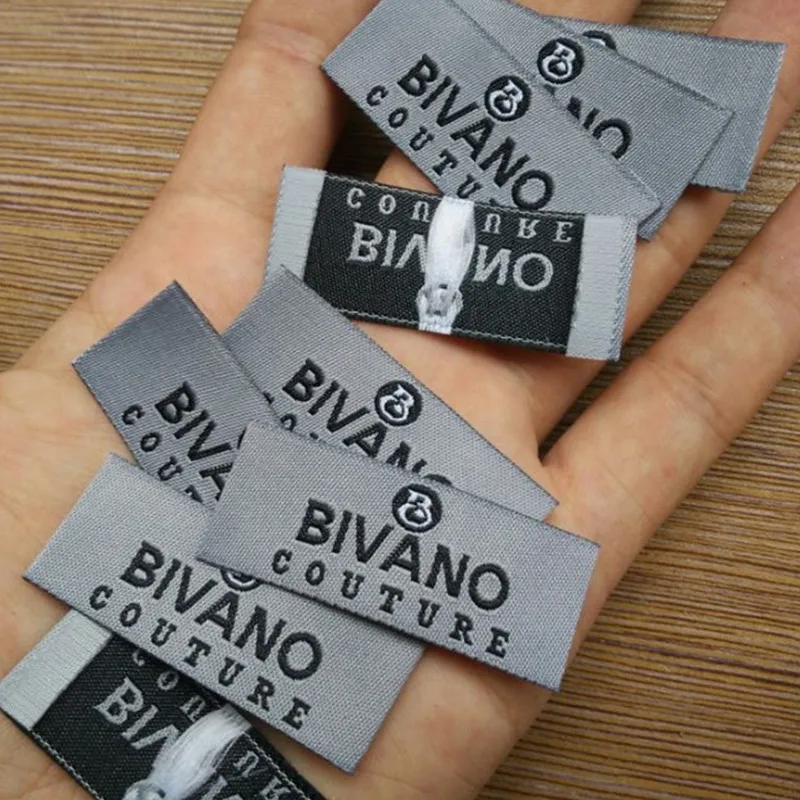 1000 шт, 1,5*5,5 см пользовательское название магазина Italic темно-серый полиэстер ткань тканая этикетка