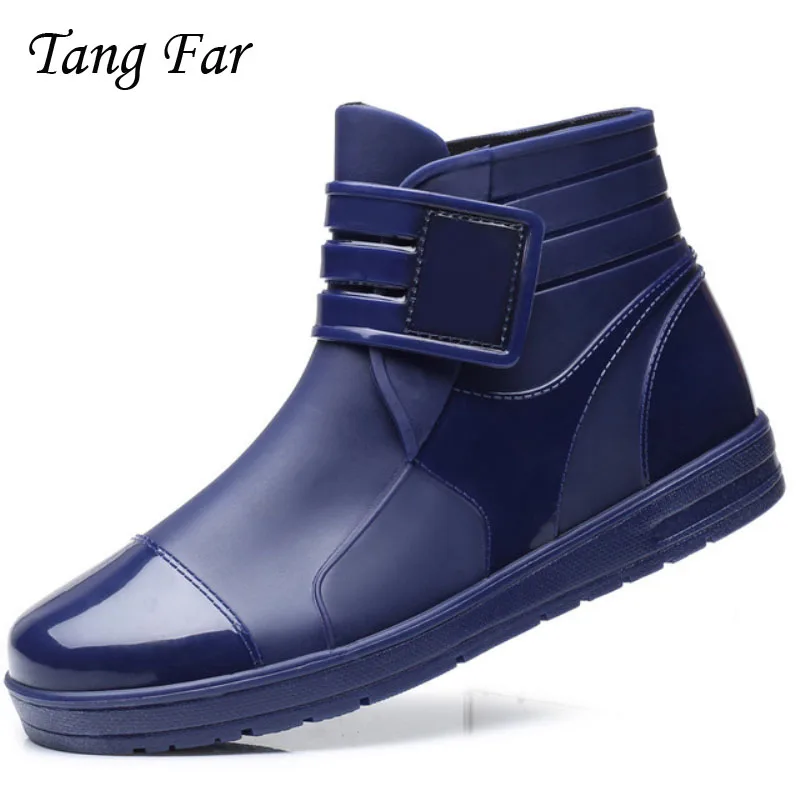 

Men Tube Rain Boots Hook Buckle Rainboots Non-Slip Men's Water Raining Boot Low Top Trend Waterproof Man Chef Shoes
