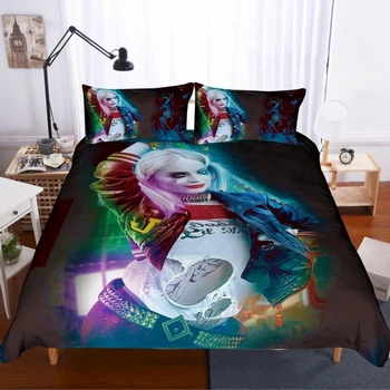 

3D Anime Suicide Squad cartoon Harley Quinn joker Square soft Printed Pillowcases Bedding Set Queen King Size Dropshipping