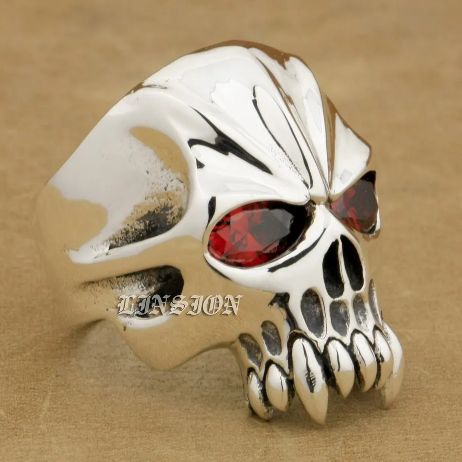 

925 Sterling Silver Red CZ Eyes Skull Mens Biker Rocker Ring 9M504A US 8~15