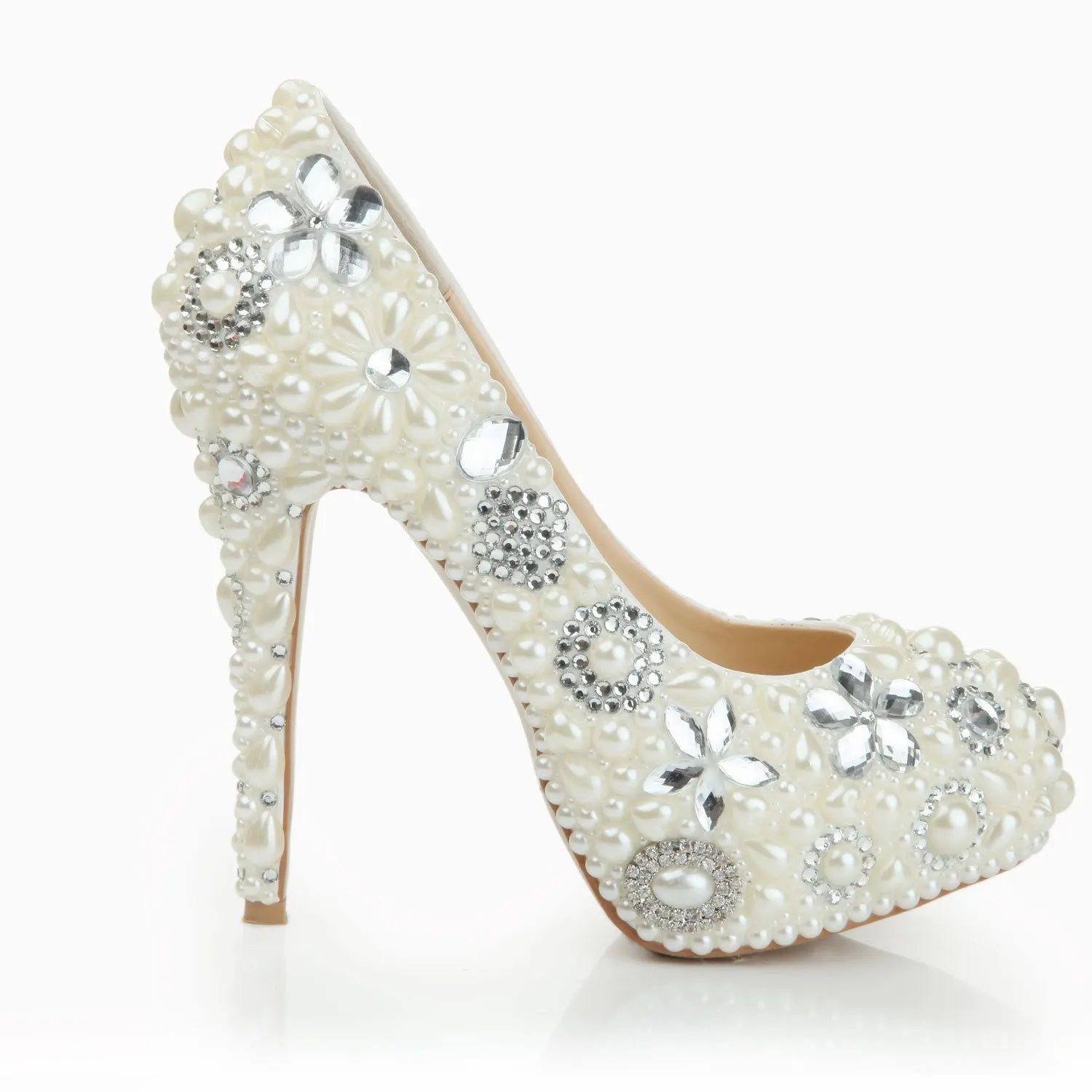 

LSDN-1079 New Pearl Wedding Shoes Four-leaf Grass Water Diamonds Super High-heeled Waterproof Fine-heeled Women's Pumps