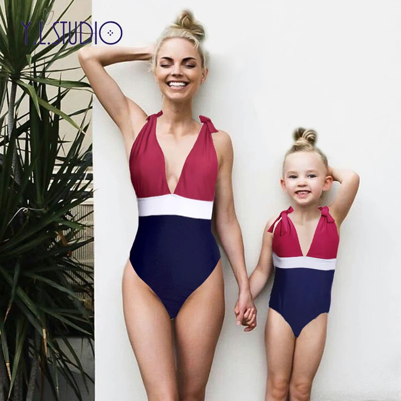 

Family Matching Clothes Mother and Daughter Swimwear Swimsuit Matching Outfits One-piece Bow Beach Summer Swimming Family Look