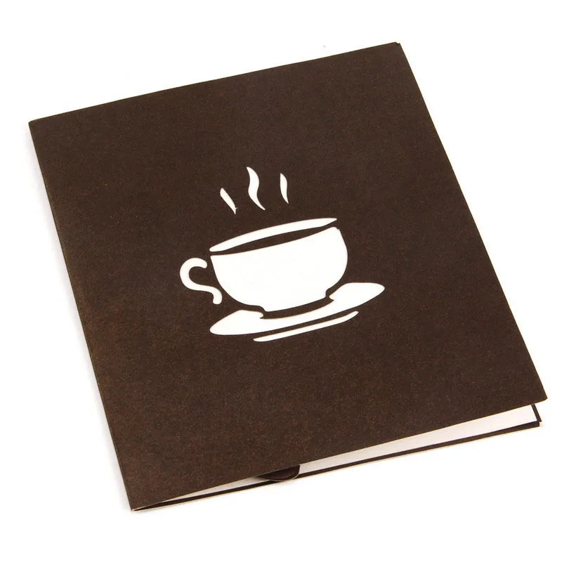 3D Laser Cut Handmade Carving Black Coffee Cup Paper Invitation Greeting Cards PostCard Business Bi - 32793372116