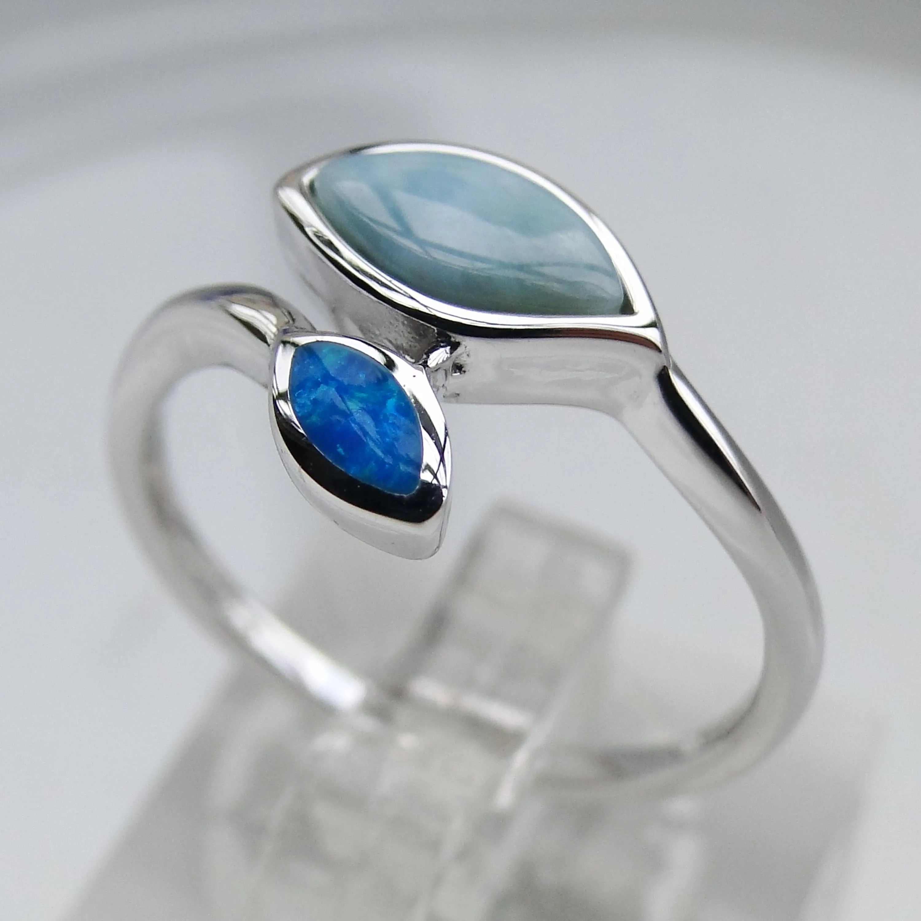 Изысканные натуральные кольца Larimar, кольца с листьями, женские кольца Larimar, ювелирные изделия с голубым опалом, 925 пробы, серебряные ювелирные изделия Larimar, обручальные кольца