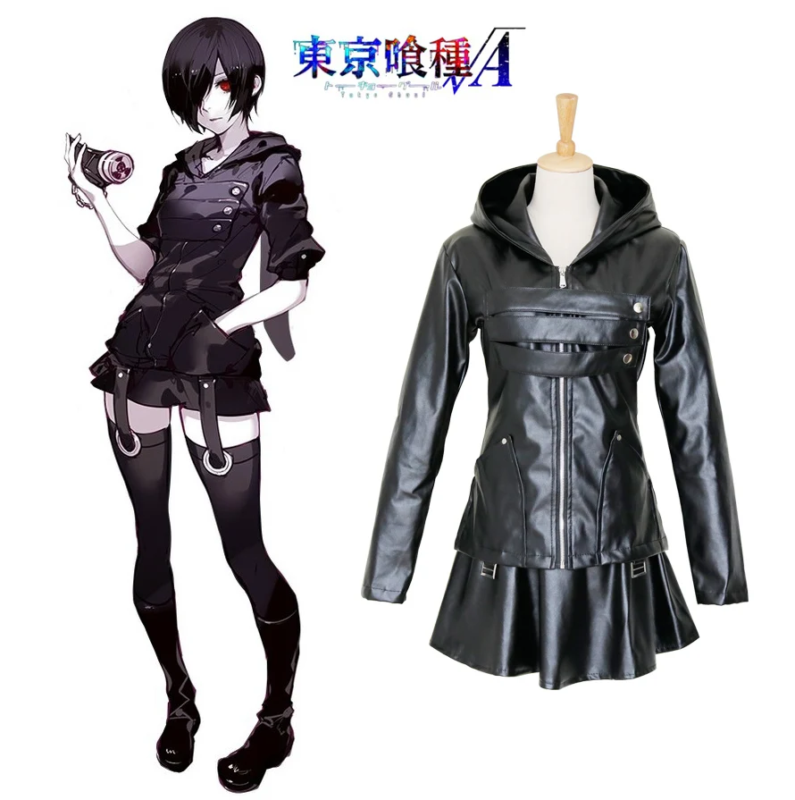 Anime Tokyo Ghoul Touka Kirishima Uniform Cosplay Costumes Full Set Leather Clothing ( Jacket