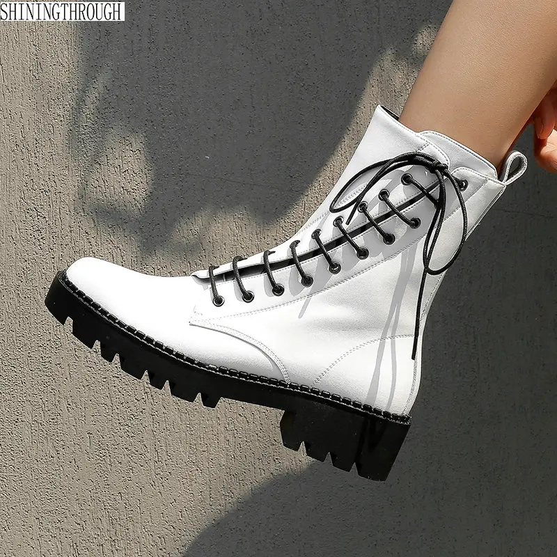 

Women riding boots woman 4cm med heels ankle boots ladies casual shoes woman lace up autumn winter boots large size 43