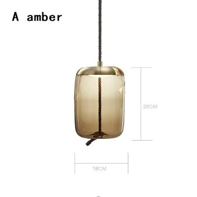 Подвесные светильники из скандинавского стекла, подвесной светильник на веревке, дизайнерская лампа для гостиной - Цвет корпуса: A amber