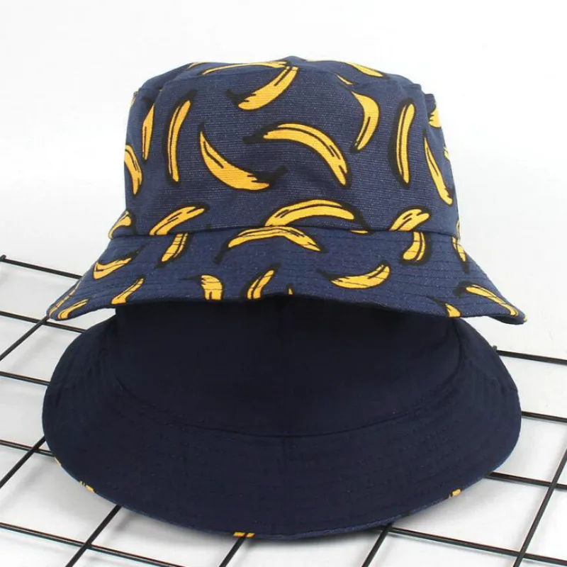 Двусторонняя Панама с банановым принтом в стиле хип-хоп, с фруктовым принтом, двухсторонняя летняя шапка в рыбацком стиле, хлопковая пляжная Панама, женская шляпа Bob