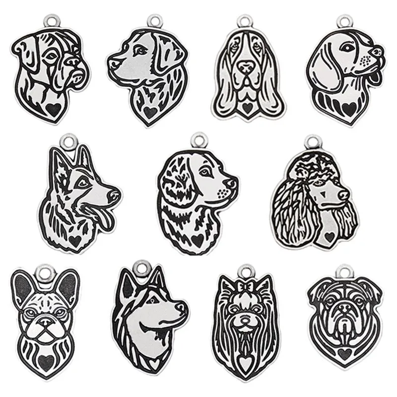 

Fei Ye Paws Vintage Silver Plated Golden Retriever Poodle French Bulldog Boxer German Shepherd Husk Dog Pet Charms Jewelry