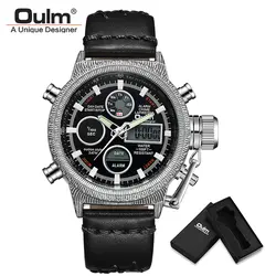 Oulm часы Новый Для мужчин часы Топ Марка Военная кварцевые часы кожаный ремешок с двойной Дисплей мужские наручные часы Relogio Masculino