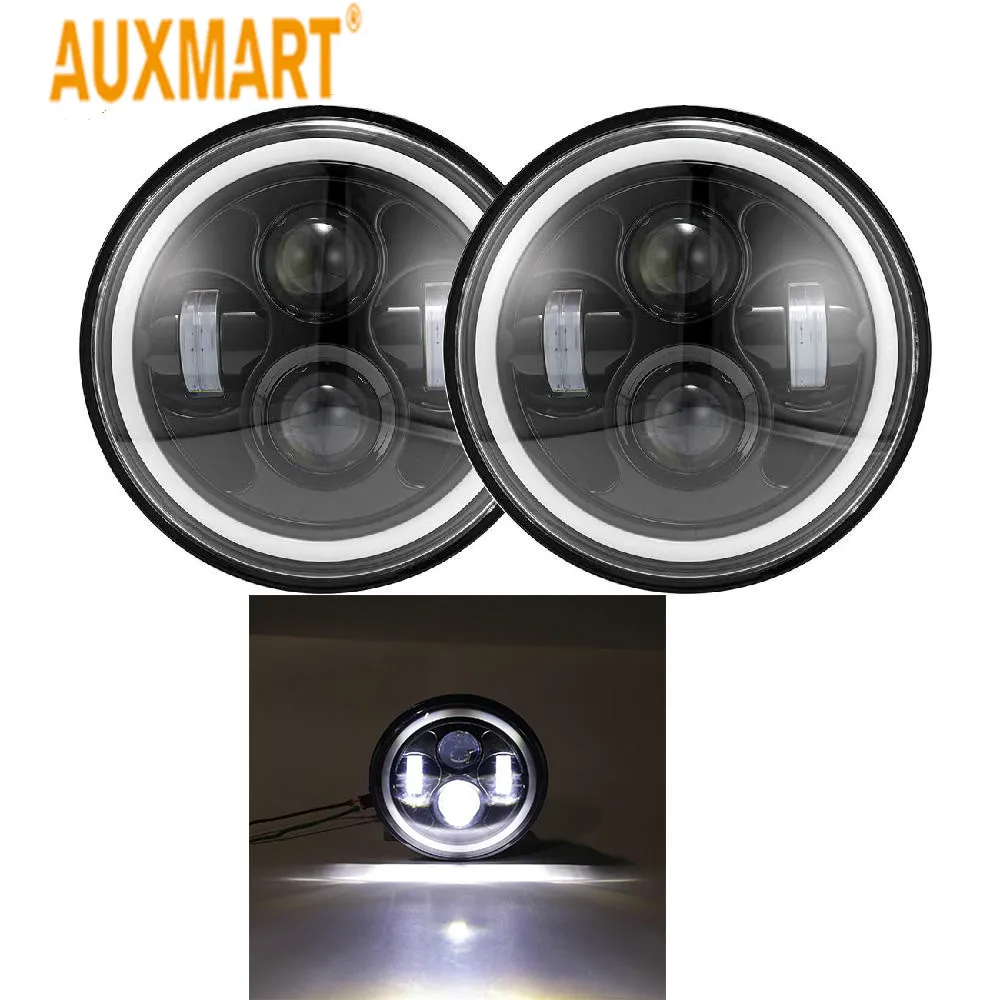 

Auxmart 2Pc 7" Led Headlight H4 H13 High Low Beam Round Cars Running Lights with Red Angel Eyes for Jeep Offroad 4x4 Motorcycle