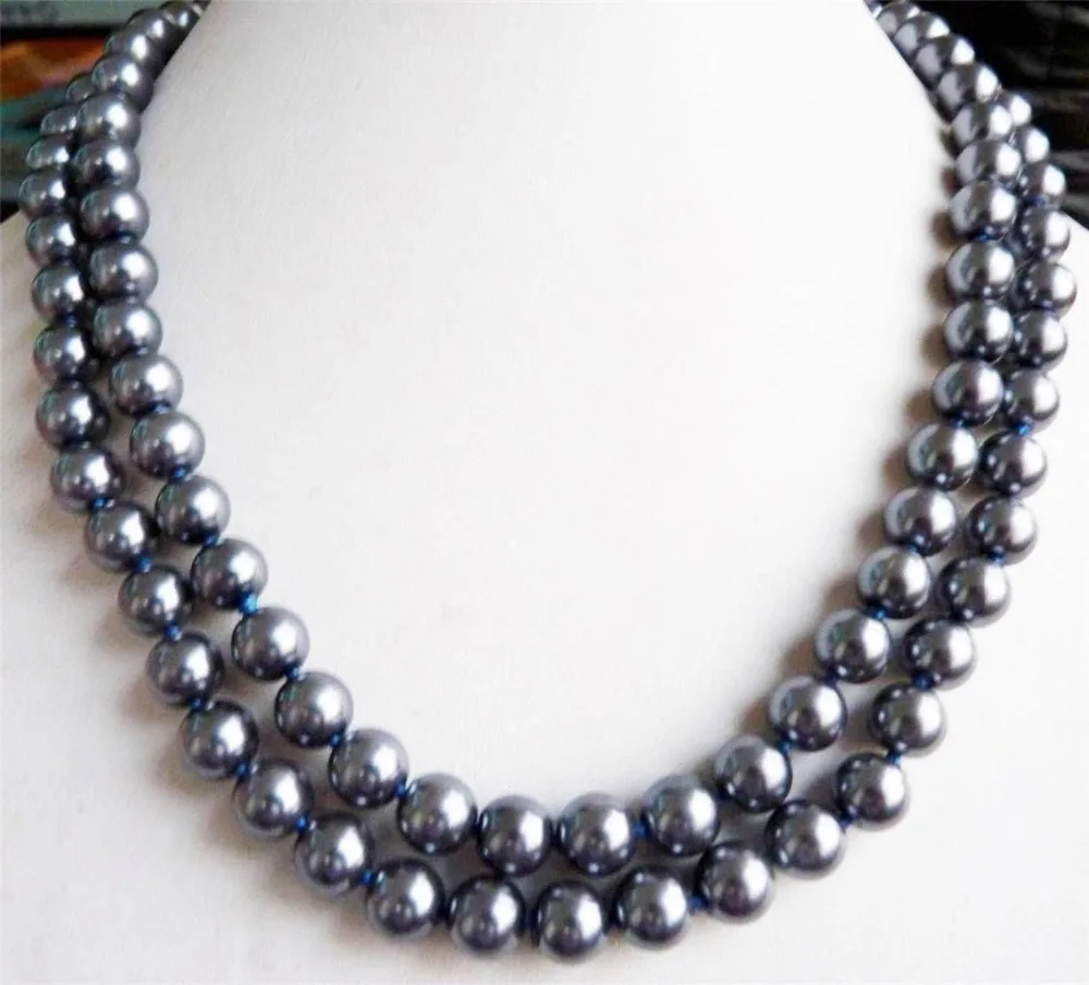 

Free Shipping >> Lovely!8mm dark gray South Sea shell Pearl Necklace 32