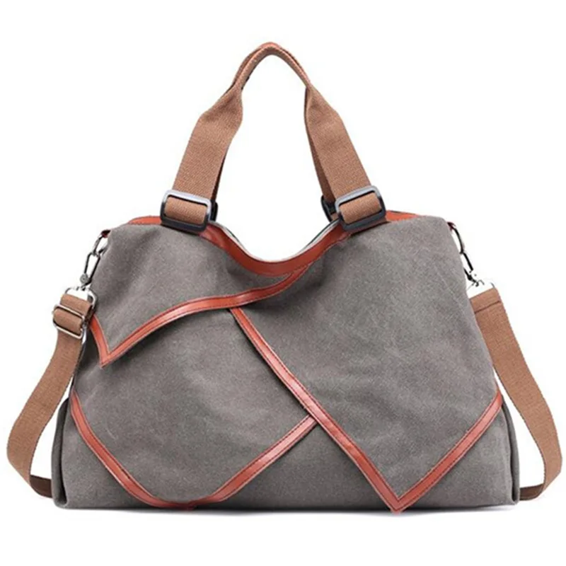 

Multi-Functional Patchwork Canvas Handbag Large Capacity Ladies Handbag Shoulder Bag Simple Style Travel Bag