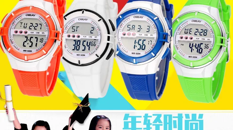 Montre enfant 2018 DIRAY дети цифровые часы синий силиконовый Spor часы Дети Водонепроницаемый светодиодный часы студенты часы час подарок