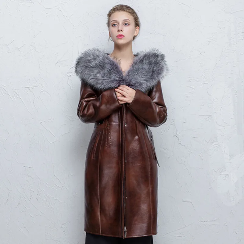 Real Fur Coat For Women Natural Fox Fur Collar Hooded