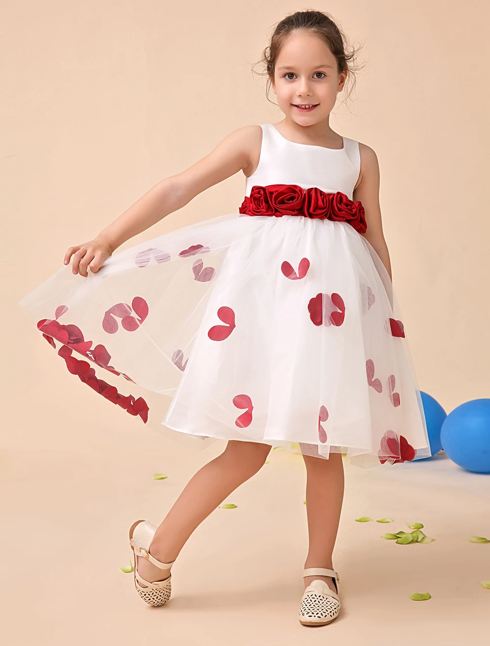 Tulle A line ivory little Girls Dresses with wine red sash wedding party kids girls formal
