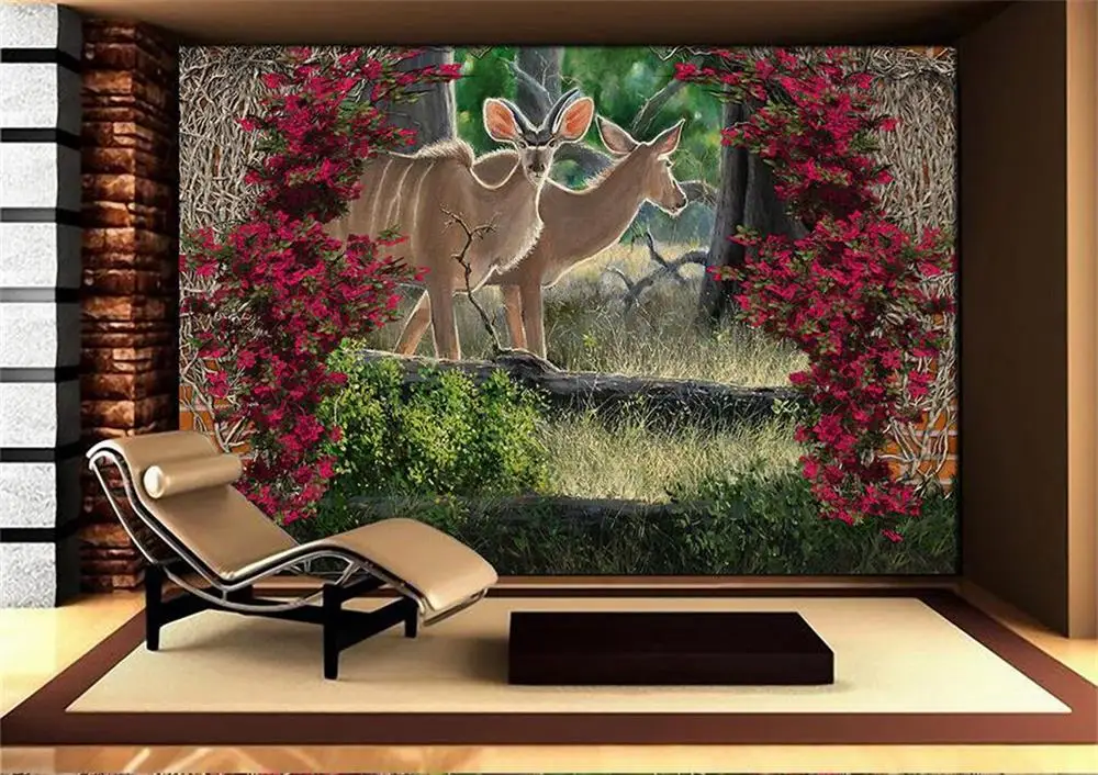

3D wallpaper custom photo wall paper for living room Two goats flowers landscapes 3d mural home decor wallpaper for walls 3 d