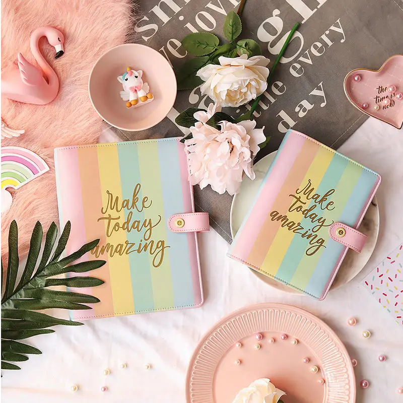 

lovedoki A5 A6 Rainbow Make Today Amazing Spiral 6 Loose Leaf Notebook PU Leather Binder Planner journal Organizer Yiwi