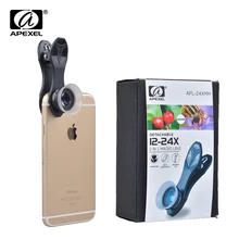APEXEL mobile Lentille de téléphone 2 en 1 12X Macro et 24X Super Macro Camera Lens Kits pour iPhone Samsung Xiaomi huawei Smartphones APL-24XM