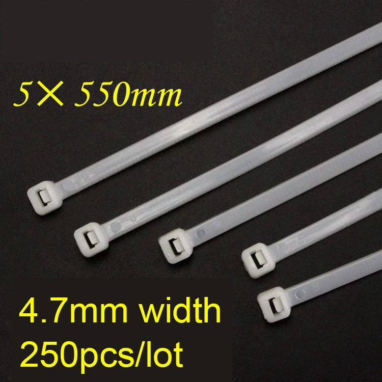 

5*550mm 4.7mm width Self locking Nylon Cable Ties Plastic Zip Tie White/Black wire binding wrap straps 250pcs/lot