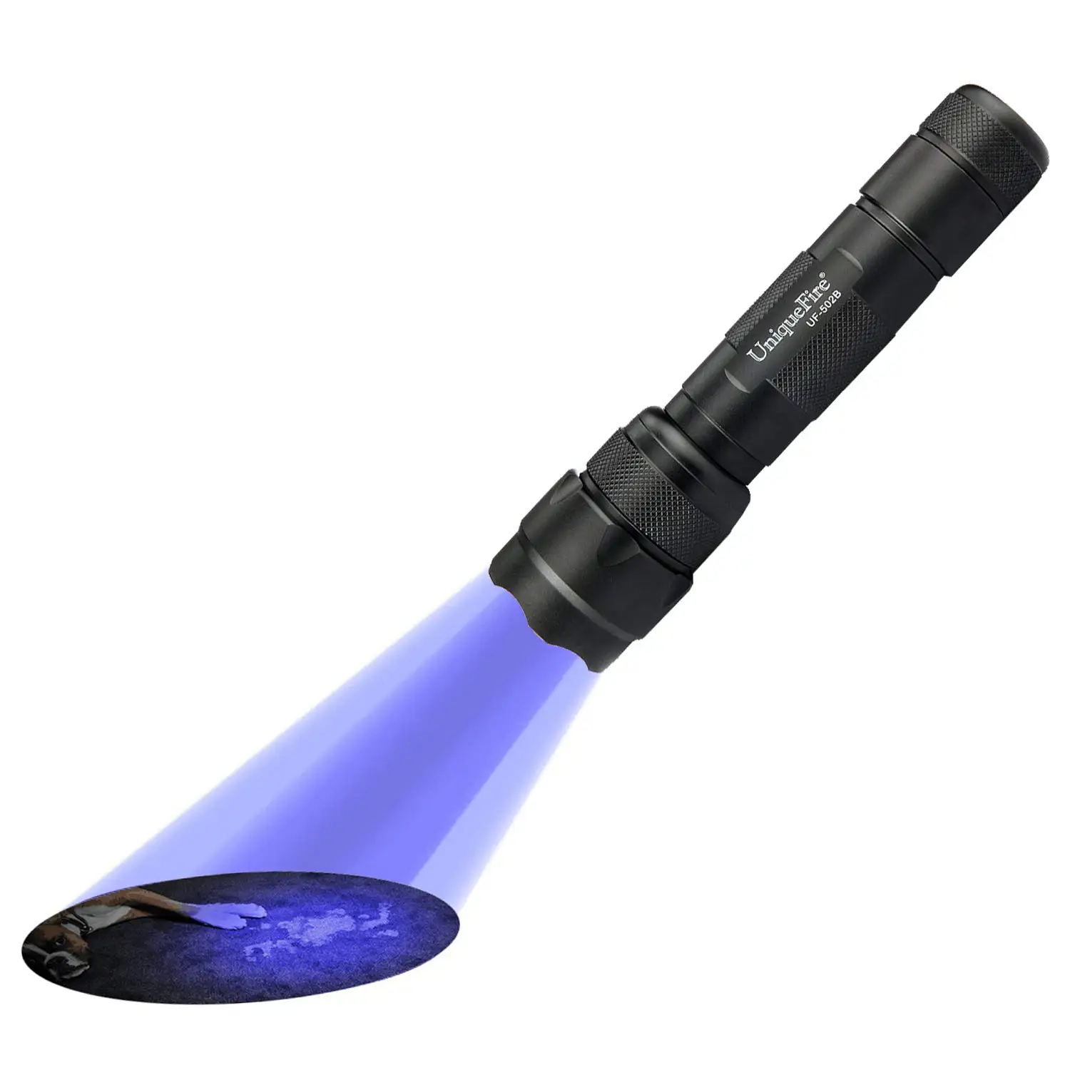 

UniqueFire 502B UV 395nm Ultraviolet Light Powerful Black Light Flashlight Light Torch(1 Mode) - Detecting Pet Urine, Bedbugs