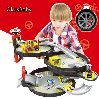 

2018 Spiral Roller Rail Alloy Vehicles Kids City Parking Garage Toy City Car Truck Vehicle Auto 2 Storey Play Set Tire Car