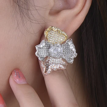 

Fashion Women Wedding Flower Earrings Cubic Zirconia Stud earrings fashion jewelry For Women aretes de mujer modernos 2018