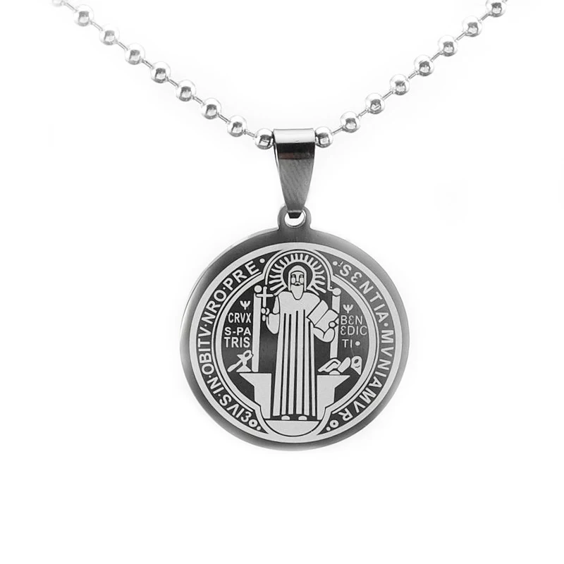 

Black Stainless Steel Patron Saint St. Benedict Holy Medal Charm Pendant Necklace SS Ball Chain 60CM S