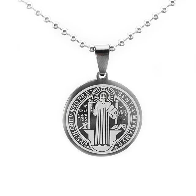 Collana San Benedetto In Acciaio Inox - Ciondolo Religioso Per Uomini E Donne