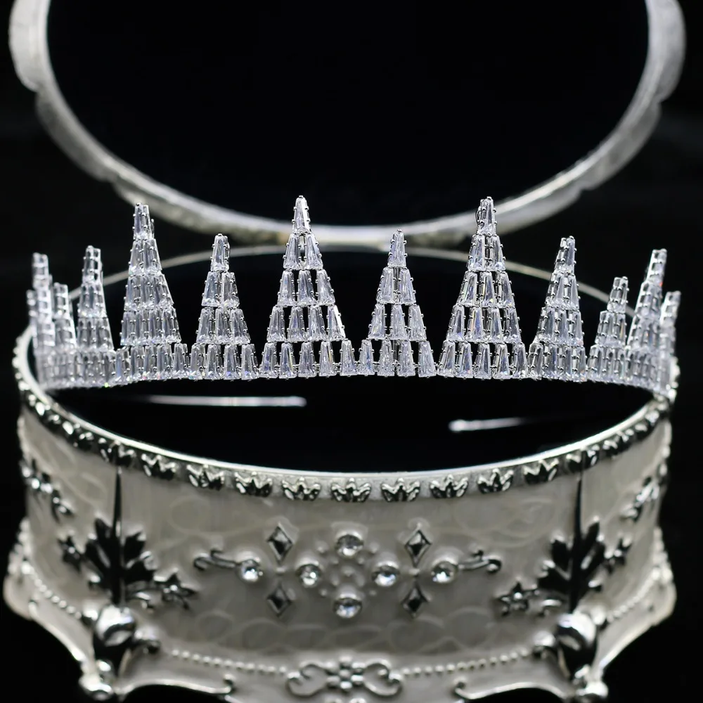 

Parmalambe High Quality Silver Zircon In Clear Hair Tiaras Bridal Headpieces Crown Wedding Hair Accessories coroa de noiva