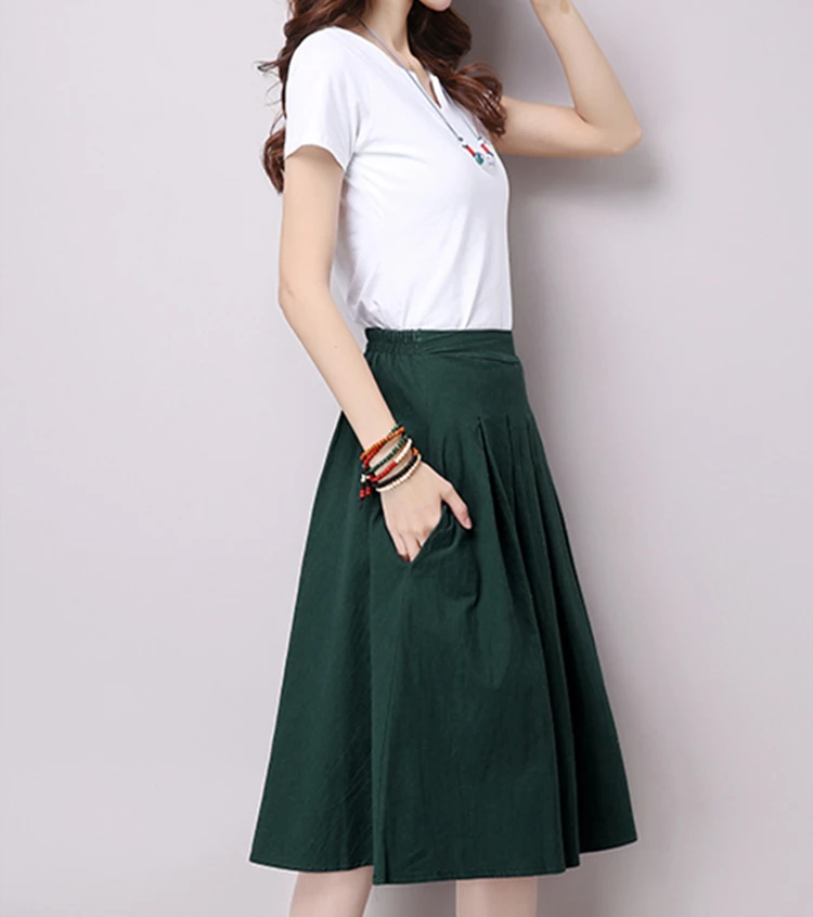 MSSNNG Vintage Summer Bust skirt Women Linen Skirts All-match Casual Pleated Solid Color skirts Fashion Women's clothing  (5)