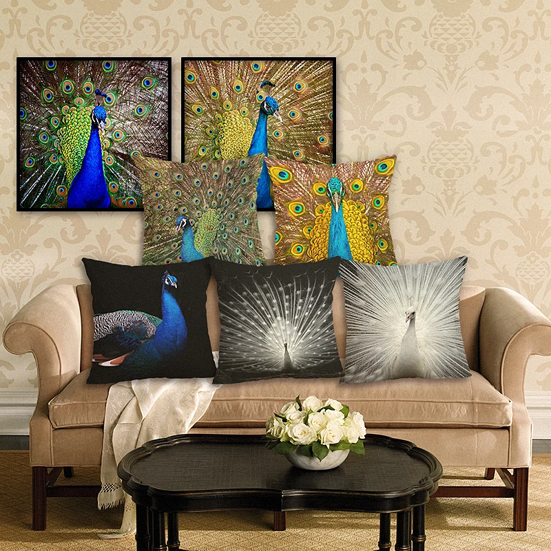 New peacock Print Cushion Cover Home Decorative Pillows Letter Sea Marine Style Printed Sofa Throw Pillow Case 43x43cm | Дом и сад