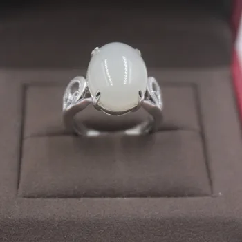 

Pure S925 Silver &Hetian Jade Ring Elegant Woman Ring US 7 Smooth Round 17mmW US 5-9 Elegant Fashion New Ring