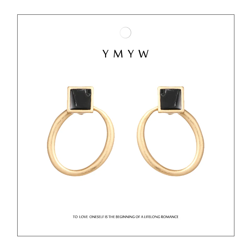 

YMYW Simple Black Enamel Round Stud Earrings Small Elegant Retro Gold Metal Charms Women Holiday Pendientes Orecchini Donna Gift
