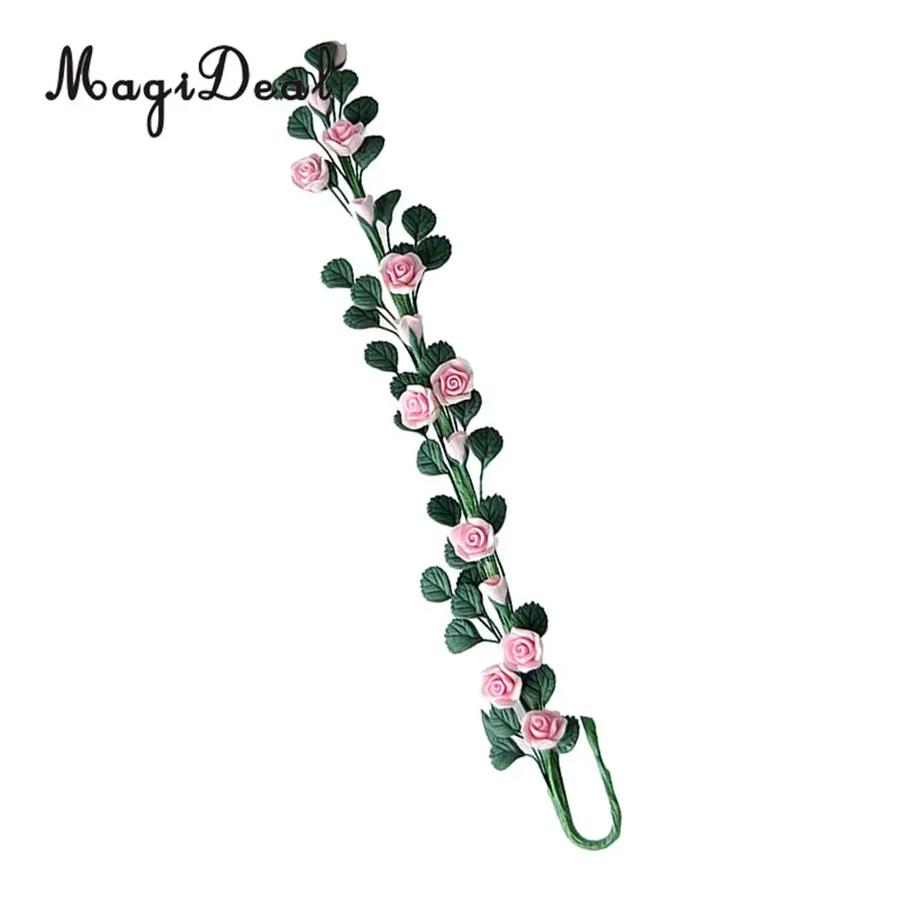 1/12 Scale Strip of Climbing Pink Roses Dollhouse Miniature Flower for Living Room Plant Room Garden Accessories