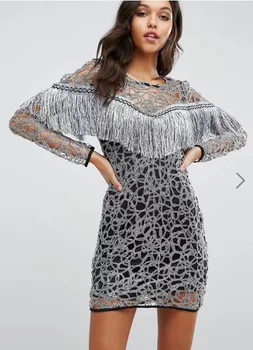 

Newest Ladies Sexy Long Sleeve Feather Women Dress 2019 Designer Party Dress