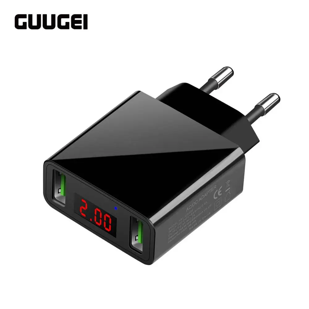 

GUUGEI LED 2 Port USB Charger Dual Charge Universal Mobile Charger Max 2.2A Smart Current Output Wall Adapter Charging for Phone