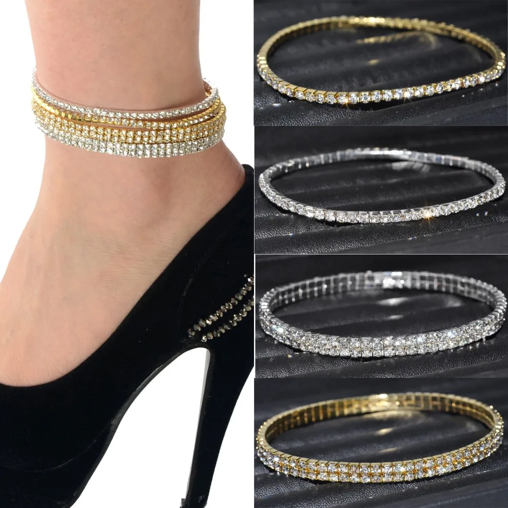 Silver Alloy Ankle Bracelet Stretchy Anklet Chain Diamante Rhinestones Hot Sale