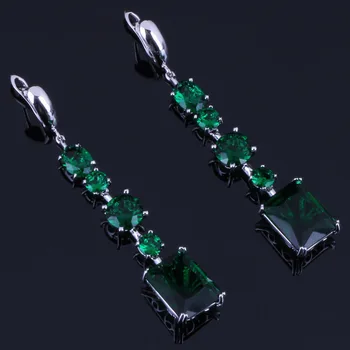 

Unique Rectangle Green Cubic Zirconia Silver Plated Drop Dangle Earrings V0837